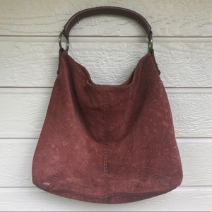 Large Lucky Brand Burgundy Suede Shoulder Bag